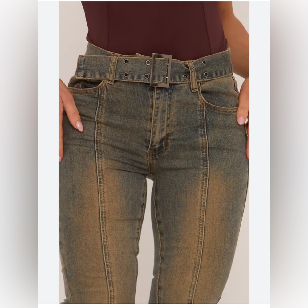 Women's Flared Belted Jeans Blue Size‎ 9 SuperJene